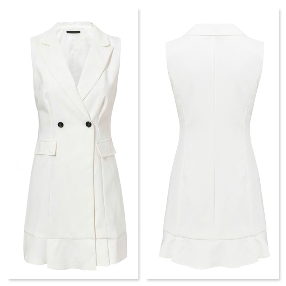 White Office Double Breasted Short Dress - Picture 4 of 8